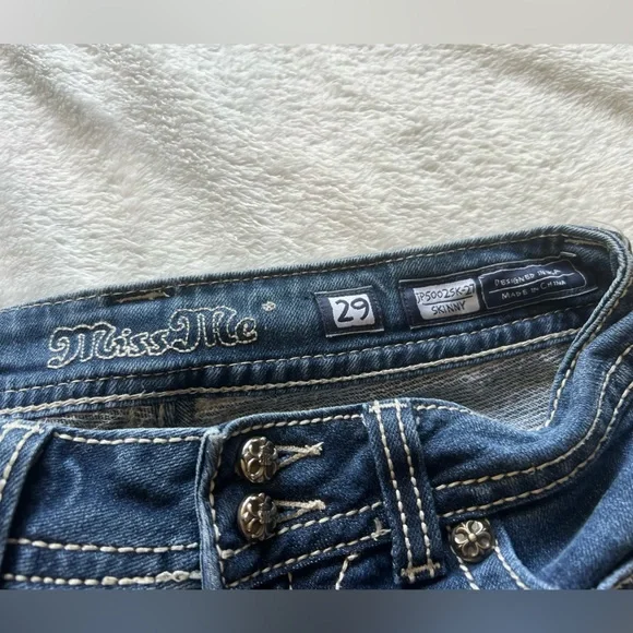 Y2K Miss Me Skinny Jeans - Distressed & Rhinestone Embellished - 29x32 - Picture 6 of 8